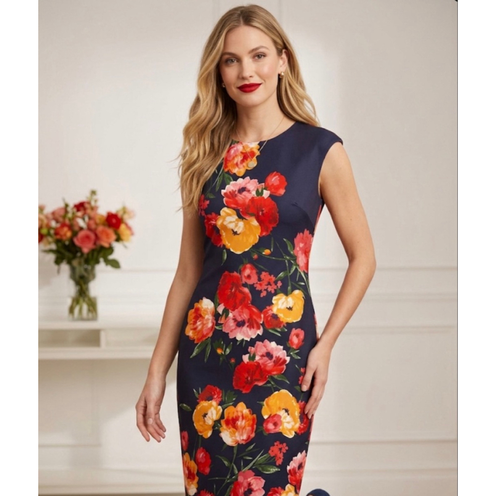 MARC NEW YORK ANDREW MARC Navy Floral Sheath Dress Size 4 - Picture 1 of 7